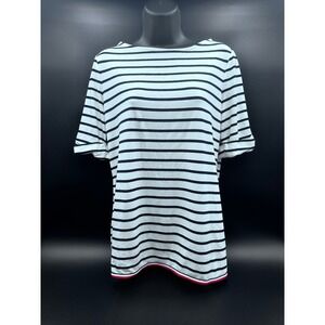 Tommy Hilfiger Striped Knit Top Roll Tab Sleeve Red White Trim Nautical‎ S